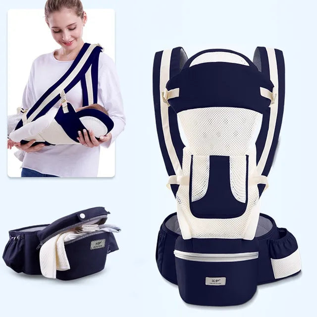 Ergonomic Newborn Baby Carrier with Hip Seat and Travel-Friendly Design