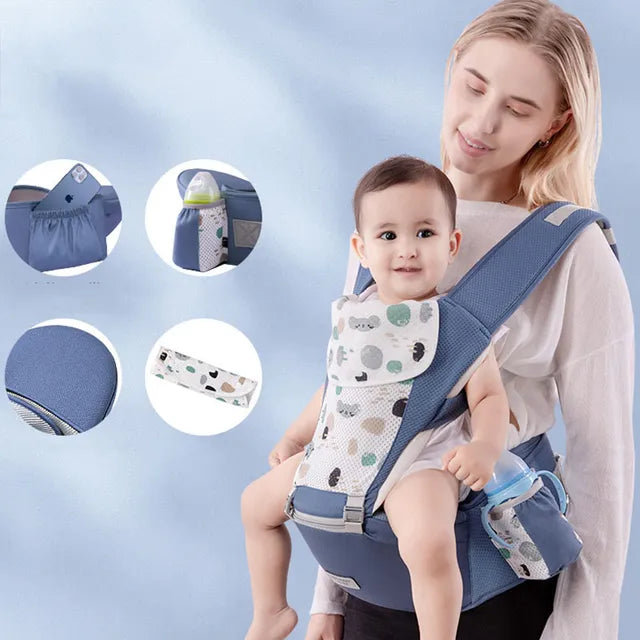 Ergonomic Newborn Baby Carrier with Hip Seat and Travel-Friendly Design