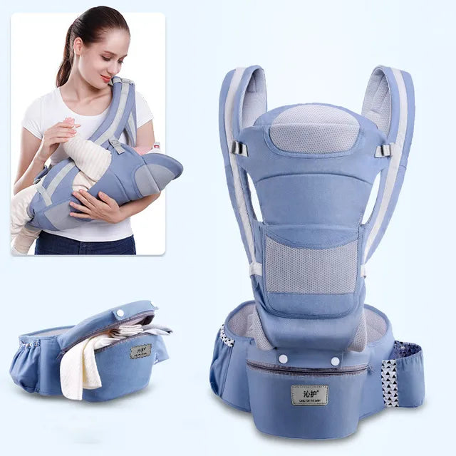 Ergonomic Newborn Baby Carrier with Hip Seat and Travel-Friendly Design