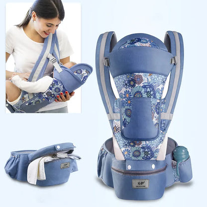 Ergonomic Newborn Baby Carrier with Hip Seat and Travel-Friendly Design