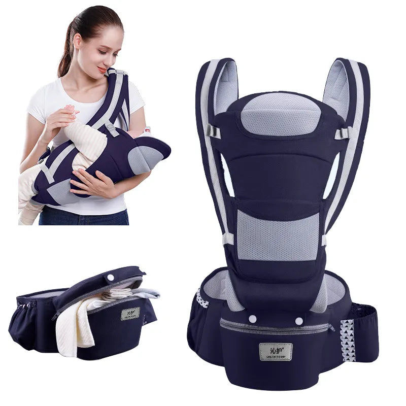 Ergonomic Newborn Baby Carrier with Hip Seat and Travel-Friendly Design